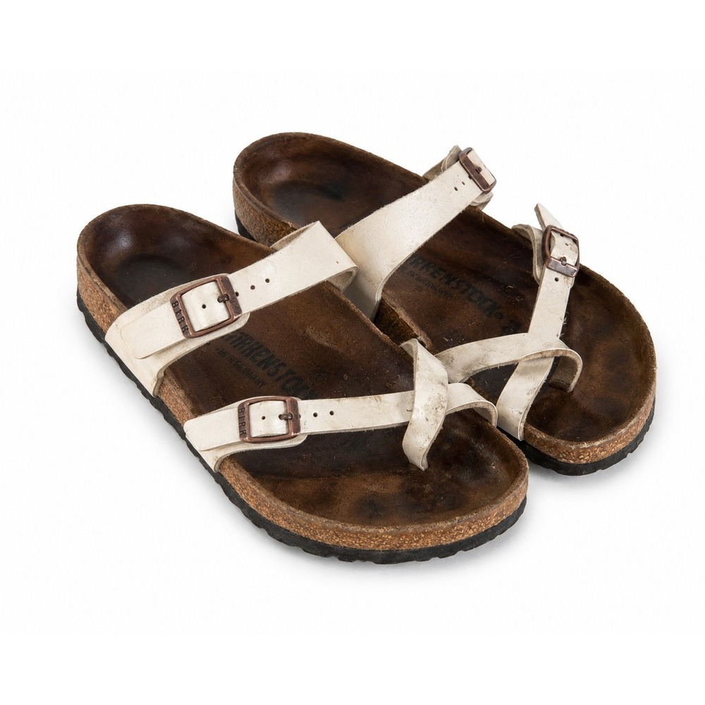 Birkenstock Mayari Sandals 37 US 6-6.5‎ Pearl White Leather Toe Loop Comfort